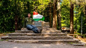 Hiker on top of Hungarian highest mountain Kékes
