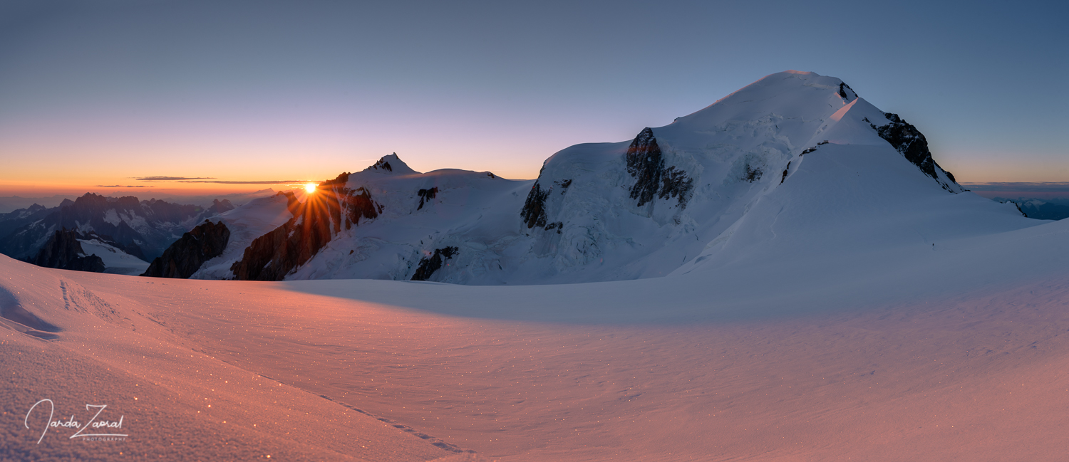 View over Mont Blanc from Dome du Gouter during sunrise