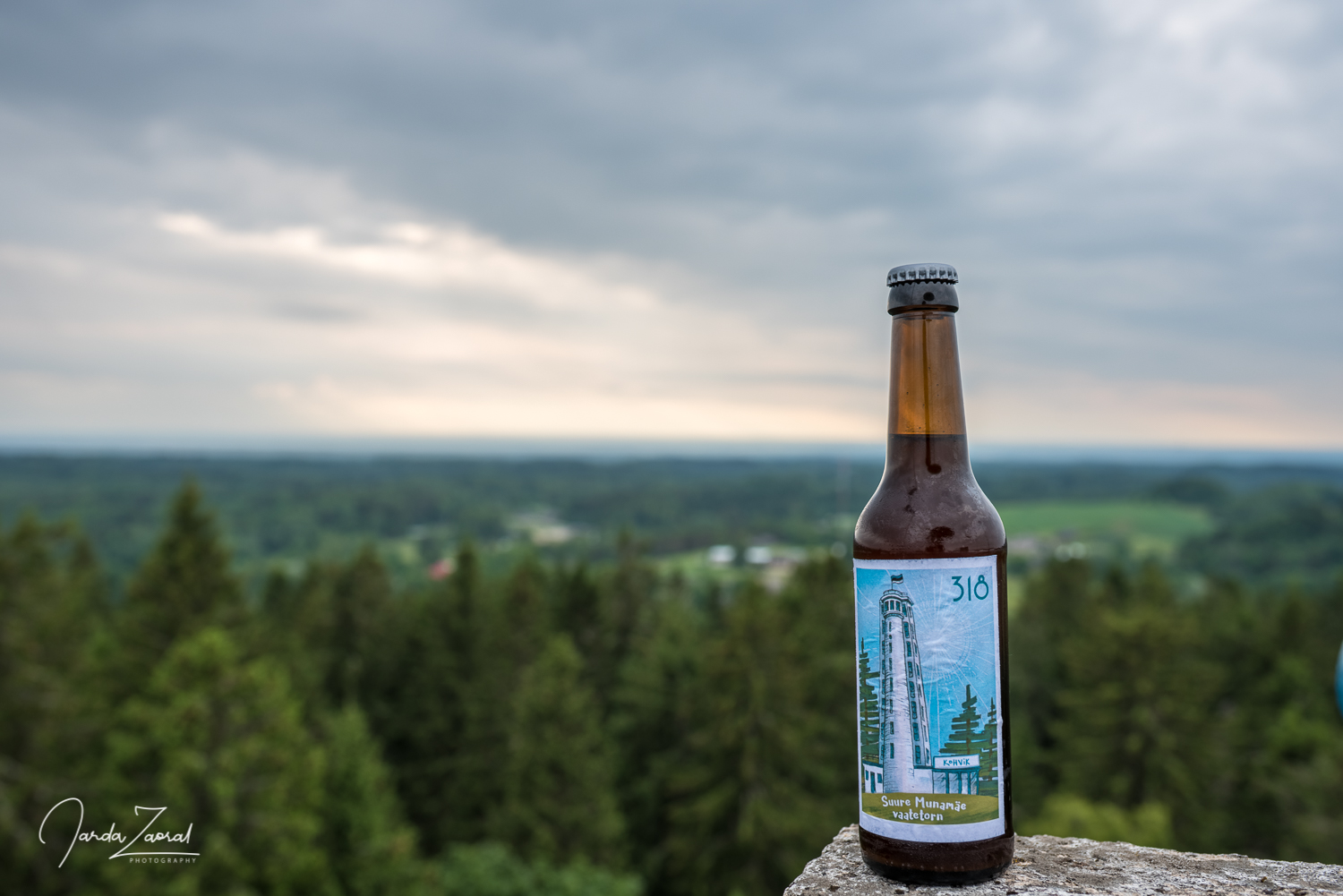 Suure Munamae beer on top of the tower of the highest Estonian mountain