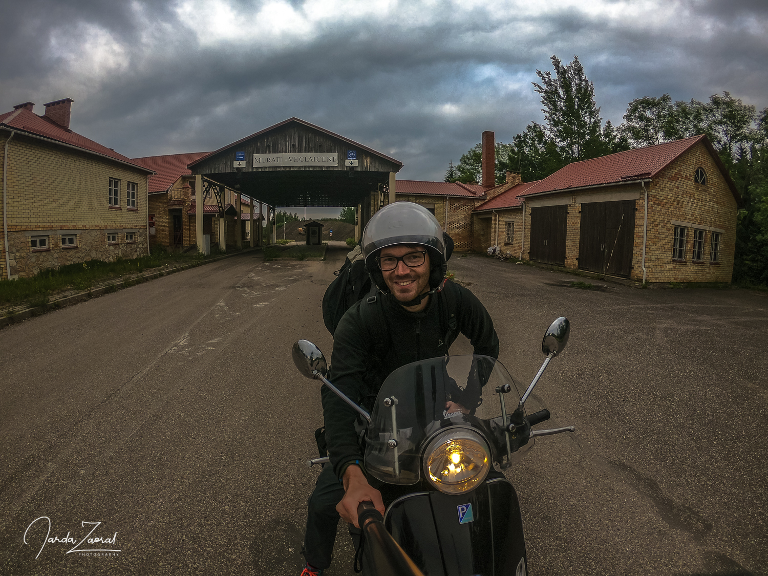 Passing border on scooter between Estonia and Latvia 