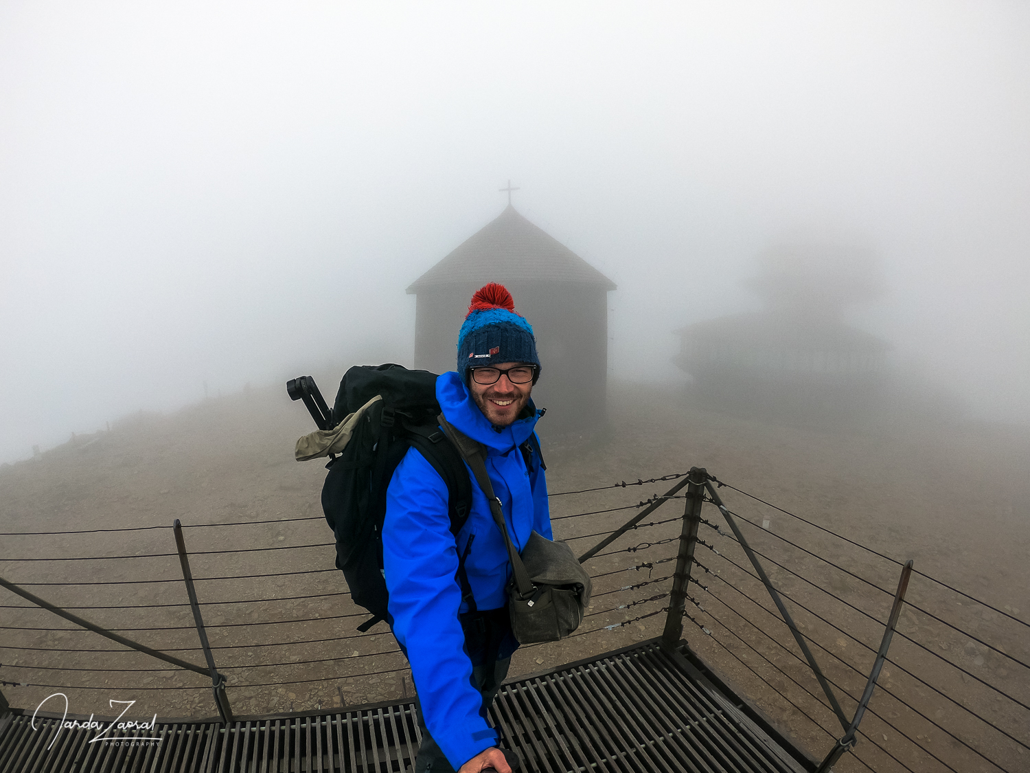 Selfie from the top of Snezka in clouds