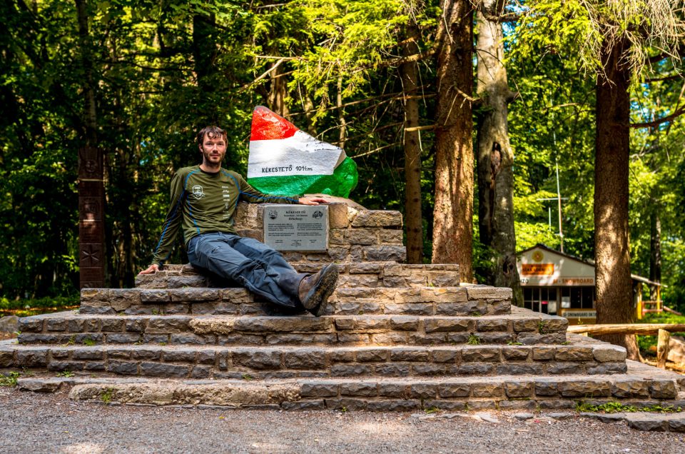 Hiker on top of Hungarian highest mountain Kékes