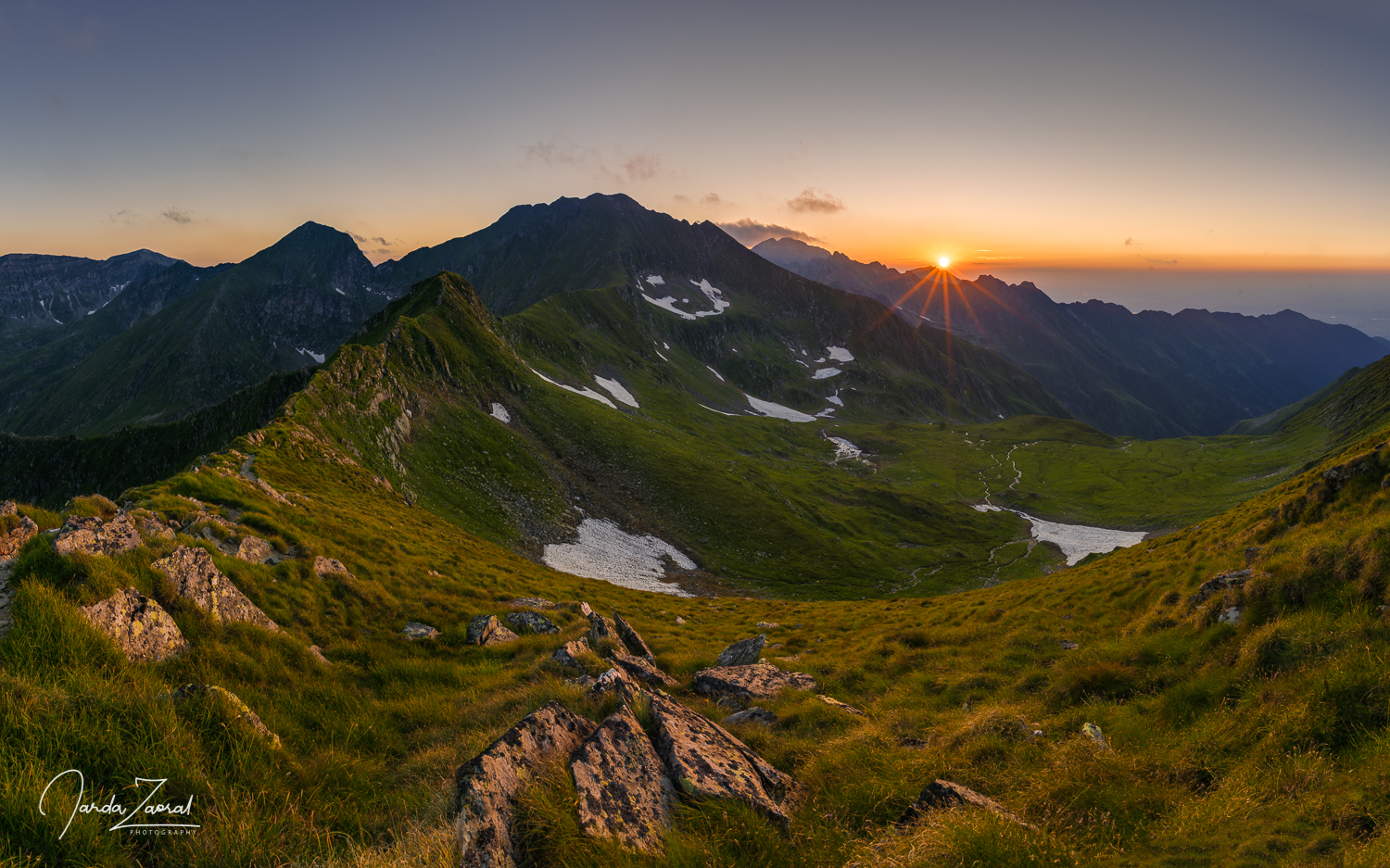 Fantastic sunset over beautiful Romanian mountains