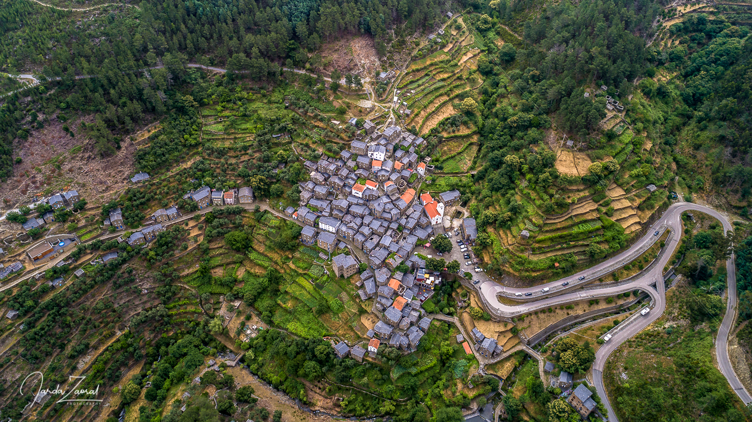Aerial image of an amazing hidden gem of Portugal - the village Piodao