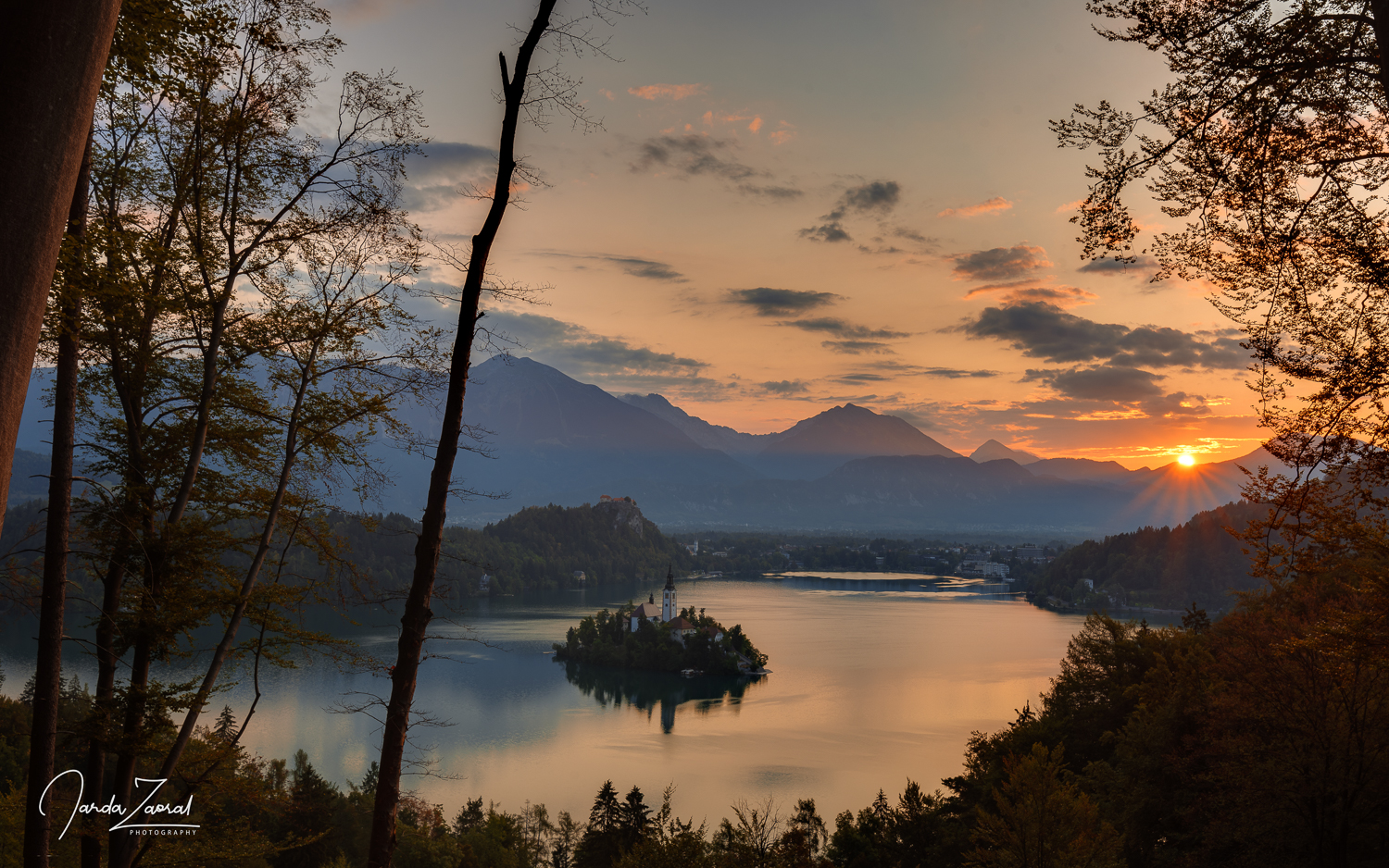 Sunrise over the lake Bled