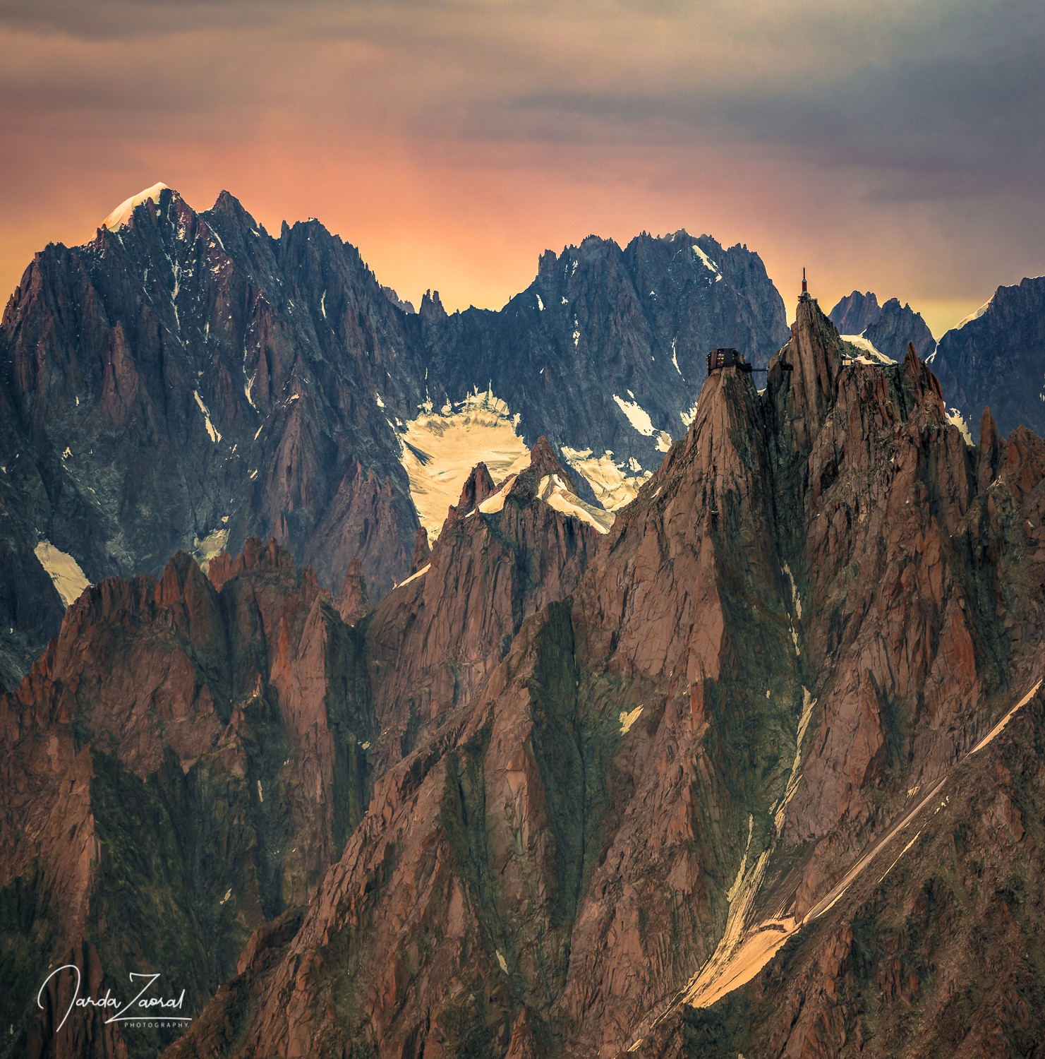 Aiguille du Midi viewed from the Gouter Hut during sunset