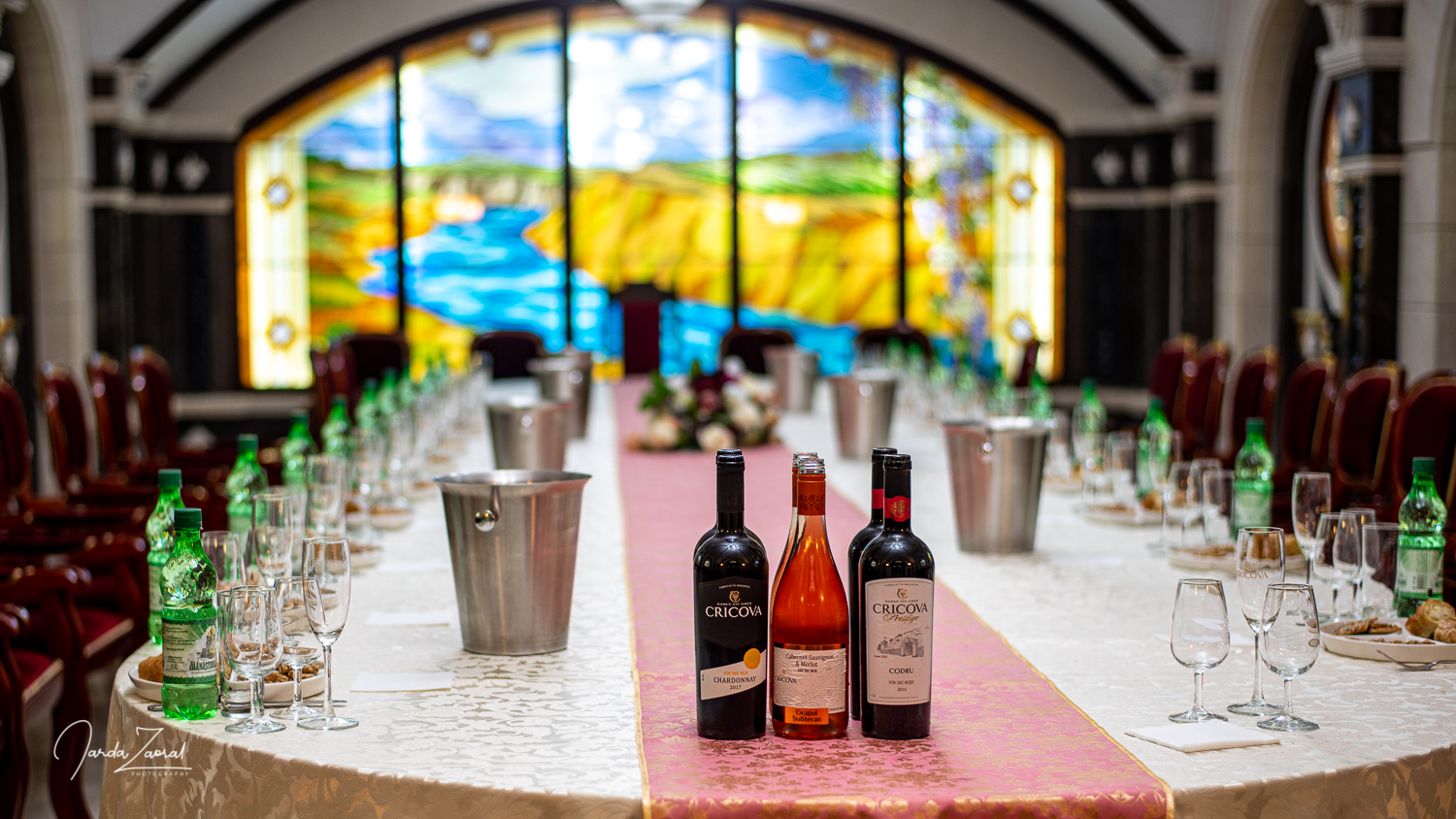 Tasting table at Cricova winery