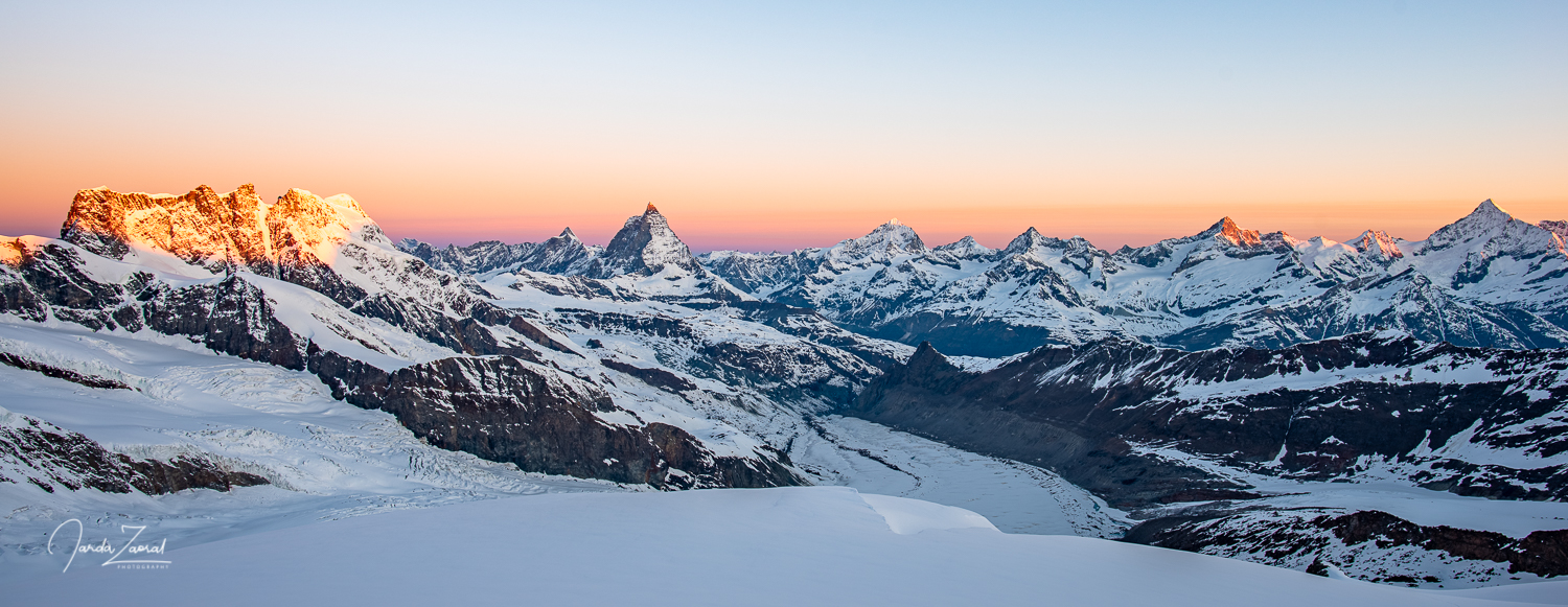 Crazy beautiful sunrise and view over Swiss mountains