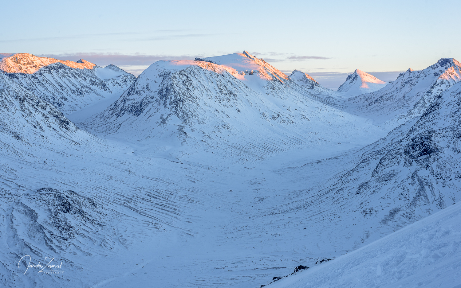 Sunset over Norwegian mountains around Galdhøpiggen