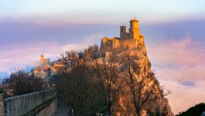 View over fairy tale castle at Monte Titano in San Marino