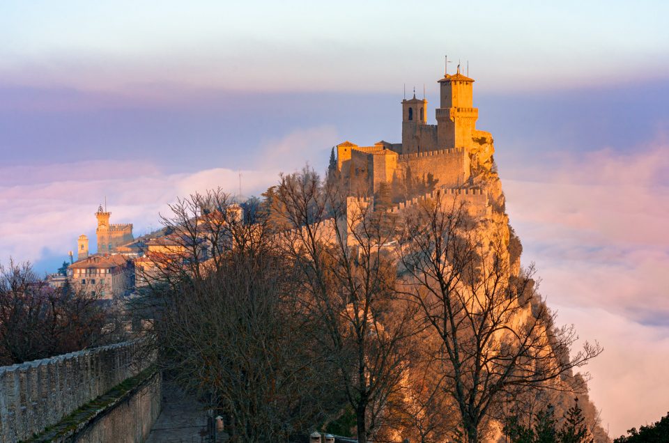 View over fairy tale castle at Monte Titano in San Marino