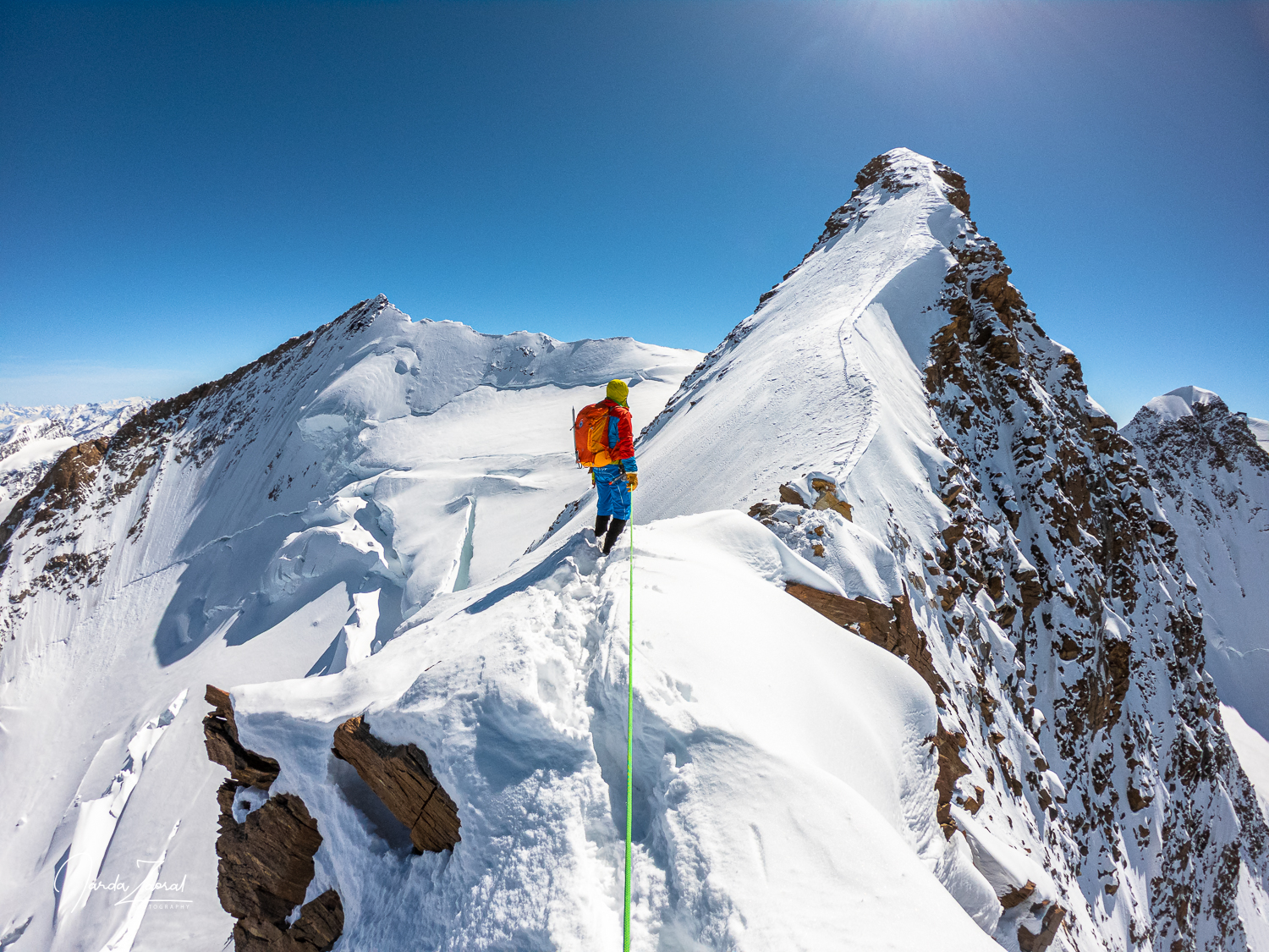 Sharp climb of Swiss mountain Dufourspitze