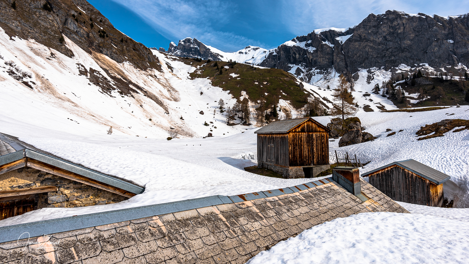 Swiss Alps and Fläscher Alp in winter