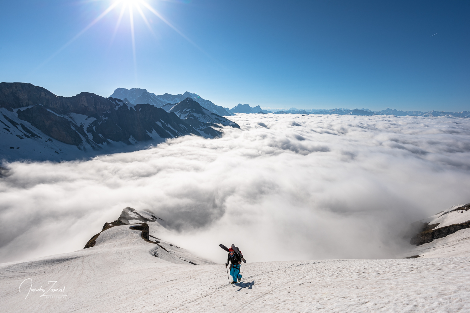 Above clouds in Swiss mountains
