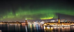 Strong northern lights in Stockholm