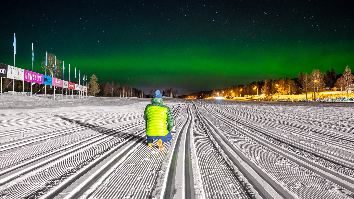 Northern lights above Vasaloppet start