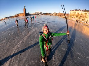 Skating in front of Stockholm City Hall