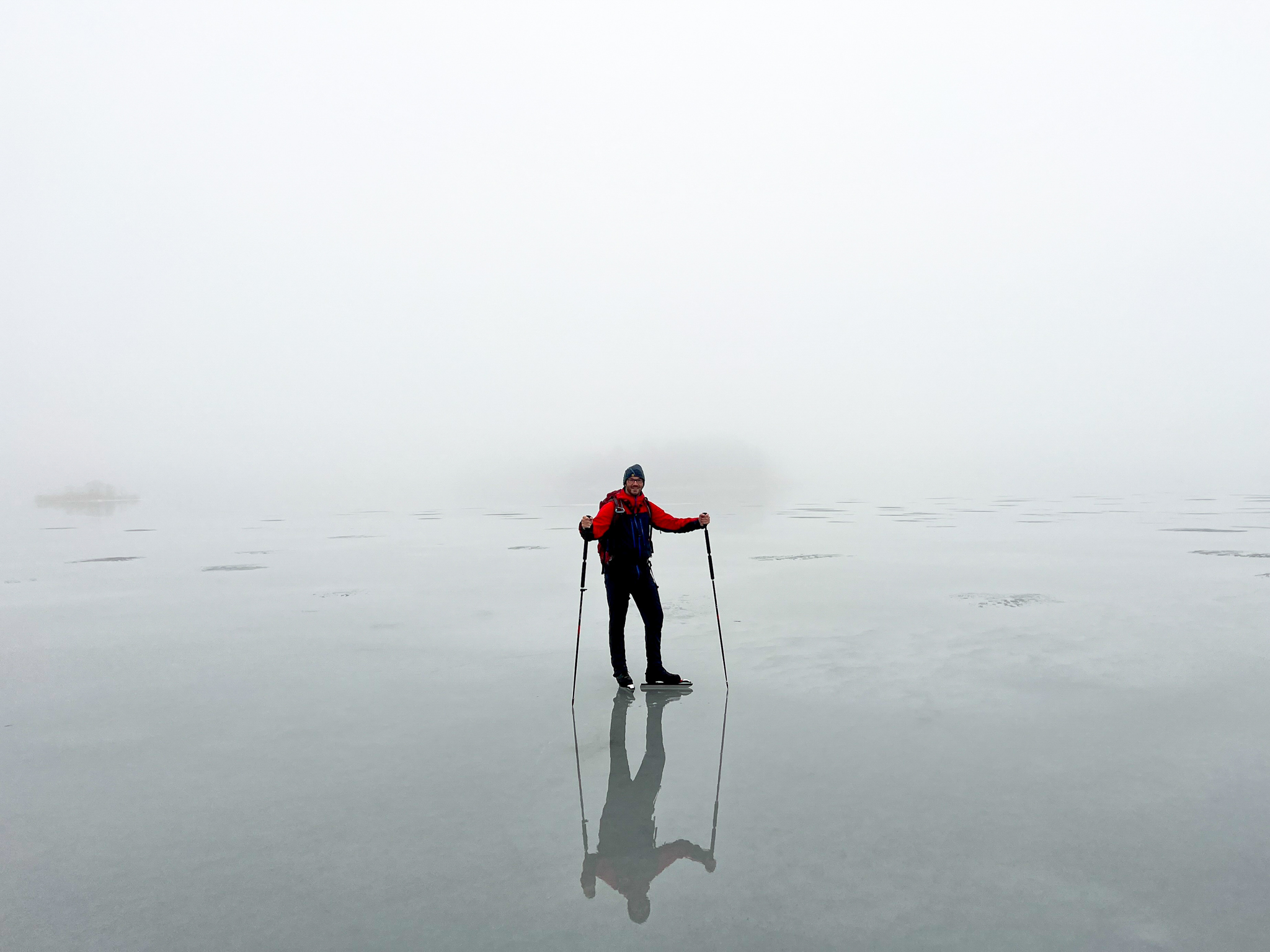 Skating on a mirror like sea.