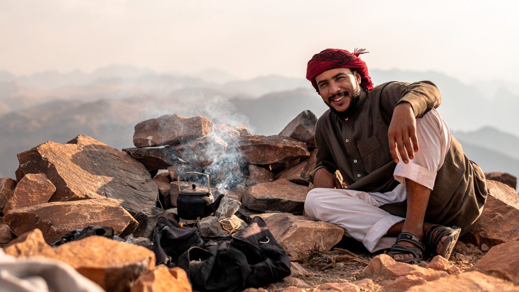 Cooking tea at Jabal Umm ad Dami