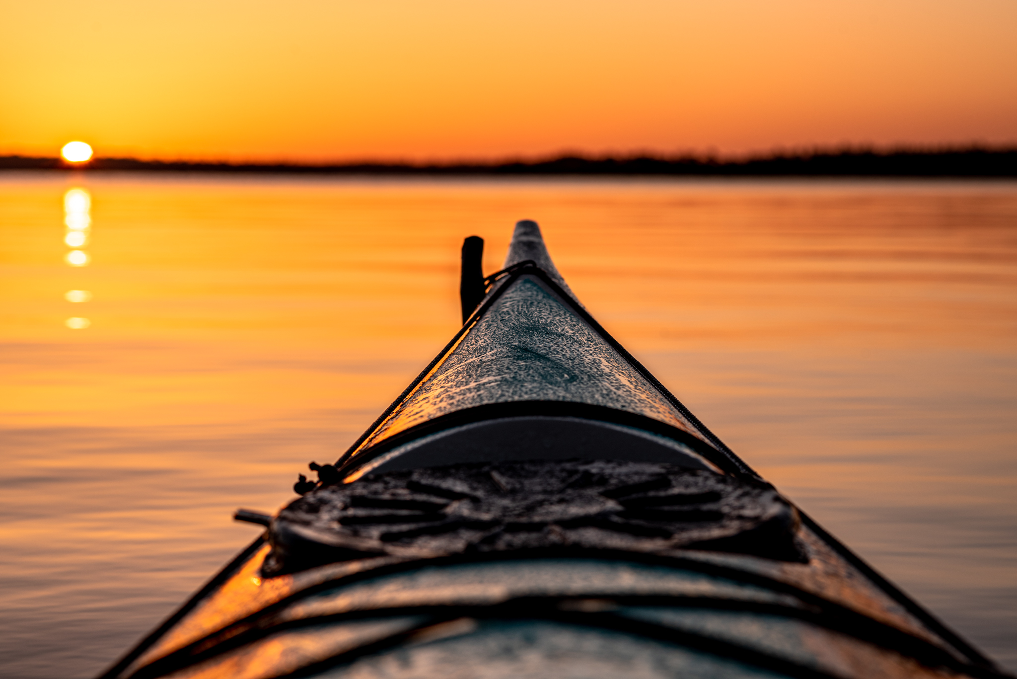 My frozen kayak during sunrise tour in Stockholm archipelago