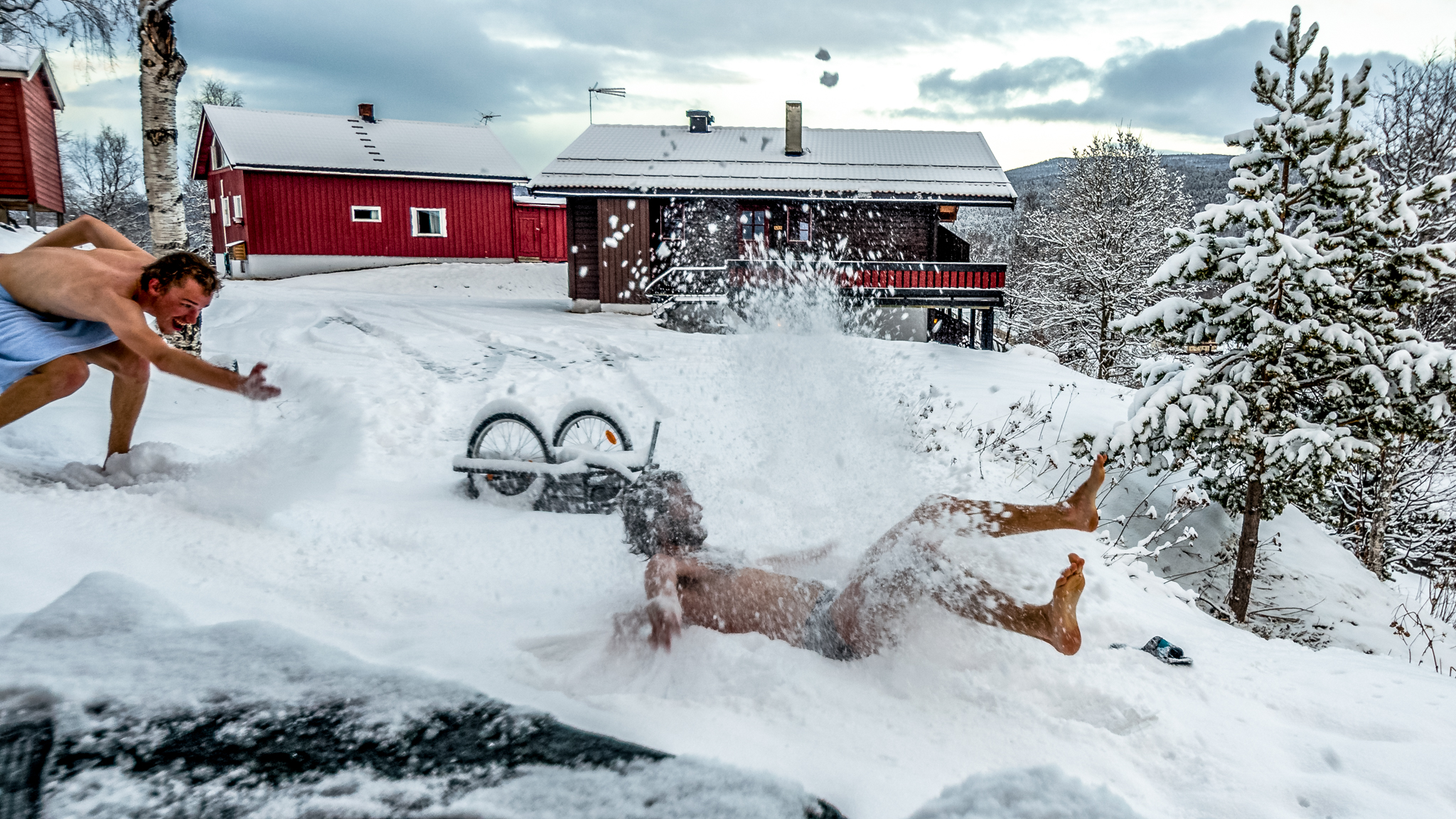 Cooling down in snow after sauna