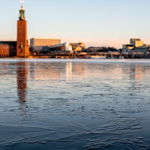 Perfect new black ice in front of Stockholm City Hall