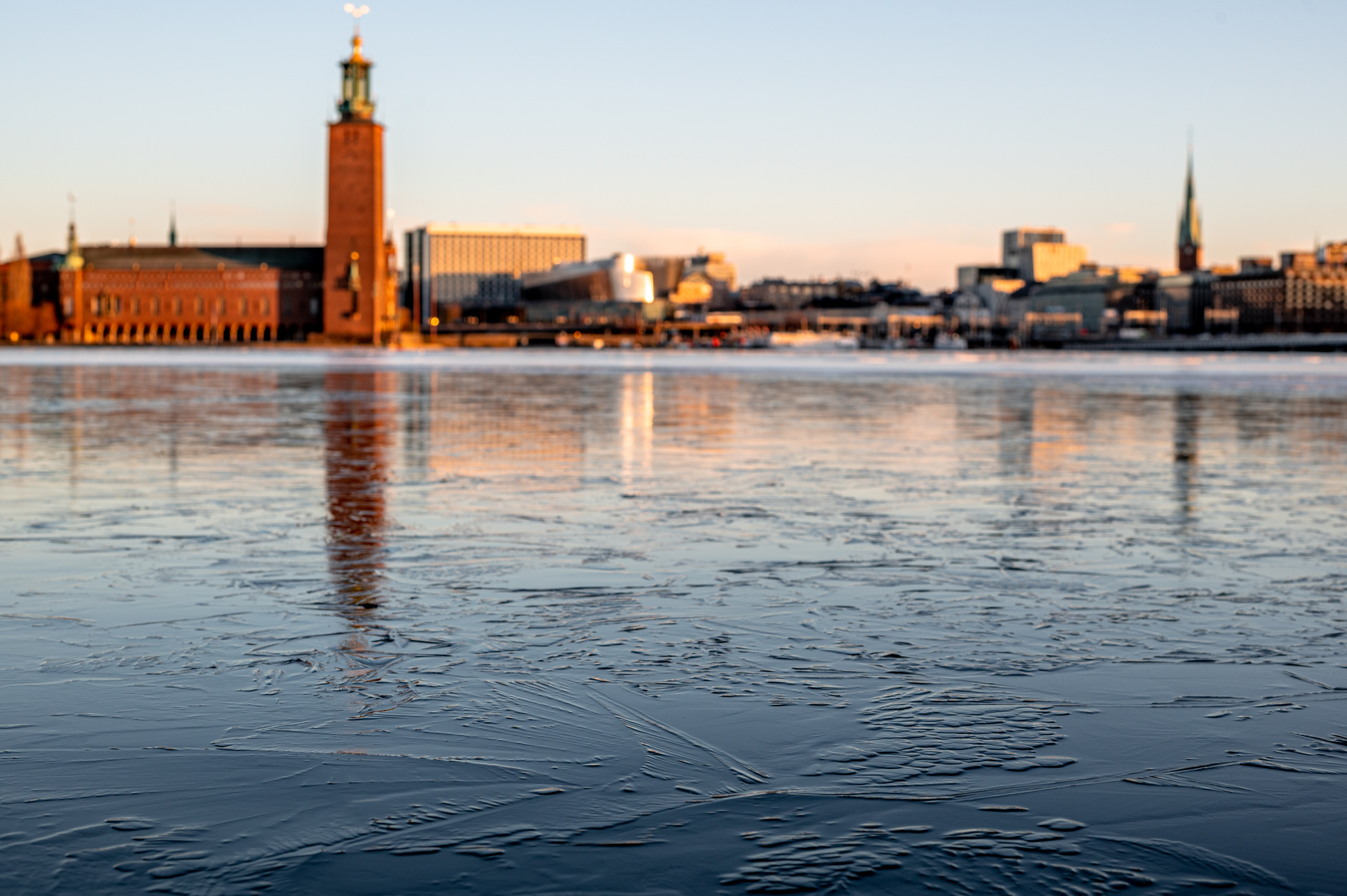 Fresh and beautiful black ice in front of Stockholm City Hall