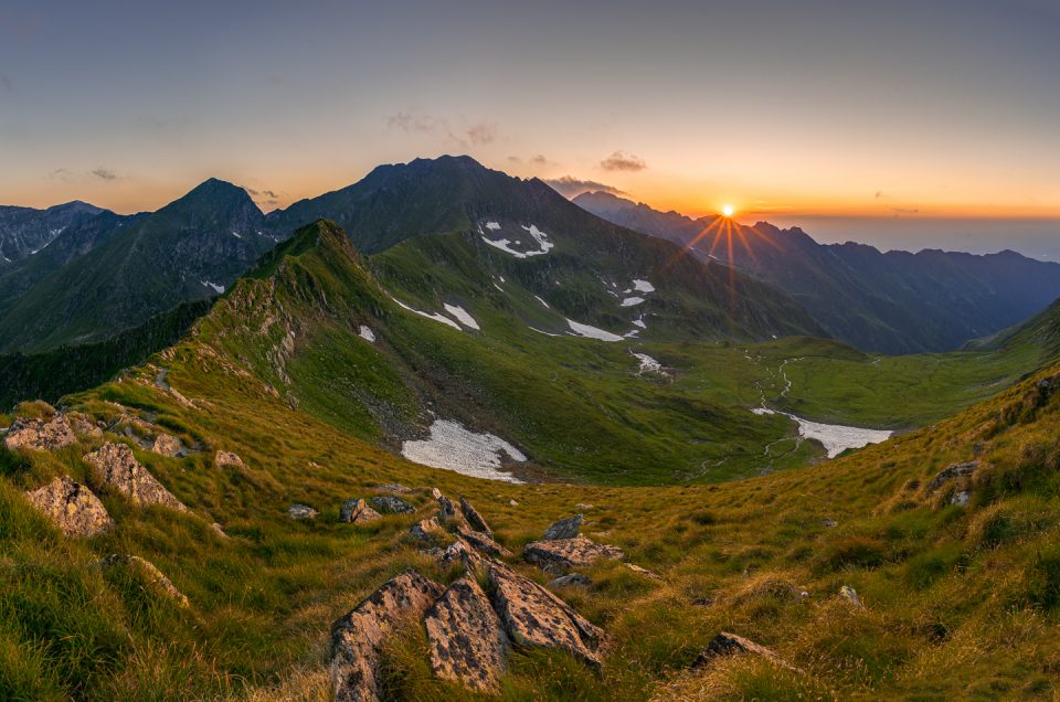 Beautiful sunset view of Fagaras mountains